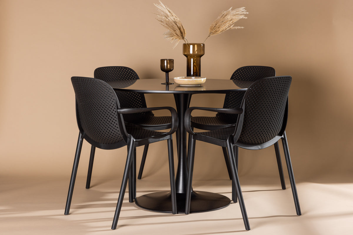 Dining Chair 2-pack Black + Round Dining Table ø100 Black