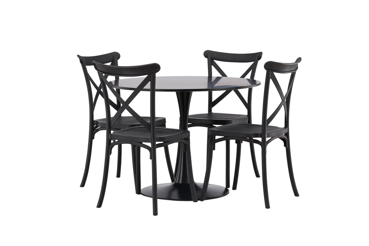 Dining Chair 2-pack Black + Round Dining Table ø100 Black