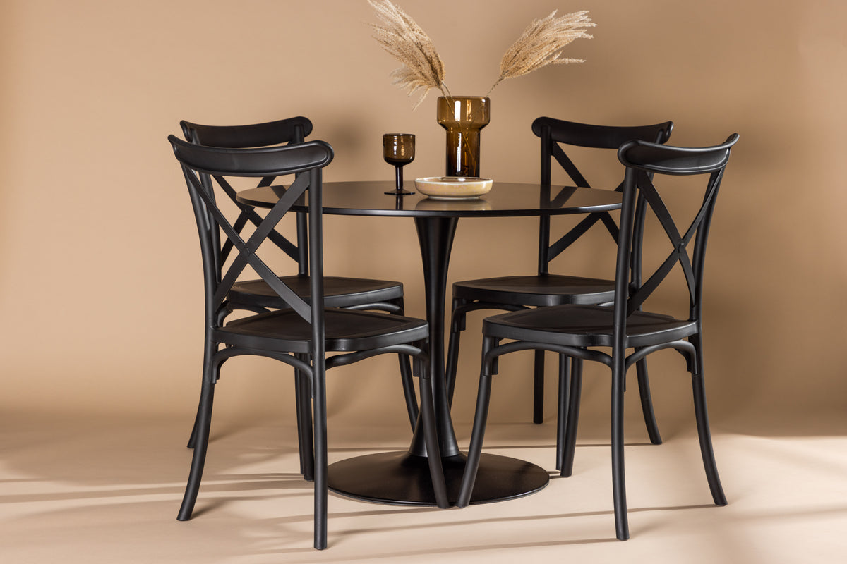 Dining Chair 2-pack Black + Round Dining Table ø100 Black