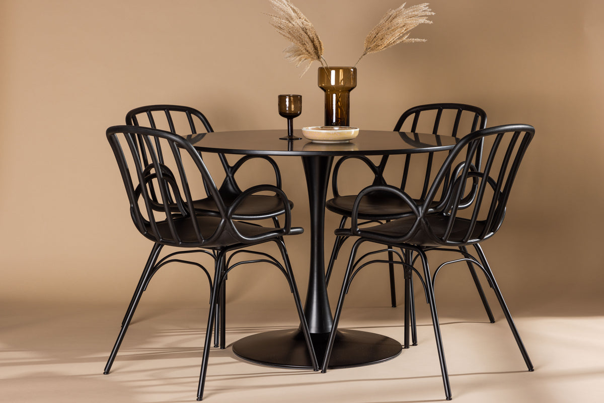 Dining Chair 2-pack Black + Round Dining Table ø100 Black