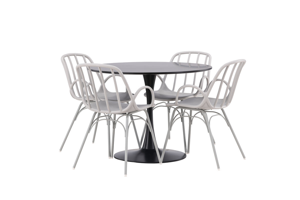 Dining Chair 2-pack Light Grey + Round Dining Table ø100 Black