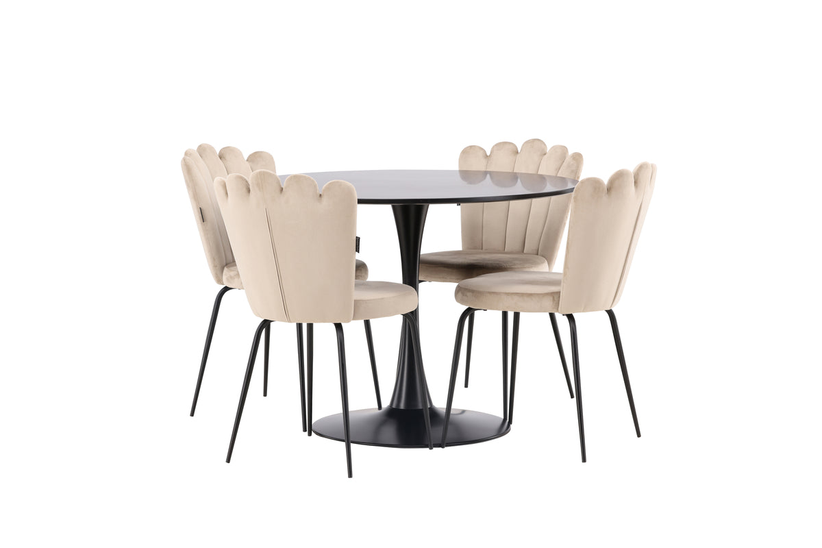Dining Chair 2-pack Beige + Round Dining Table ø100 Black