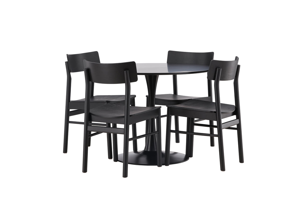 Dining Chair 2-pack Black + Round Dining Table ø100 Black