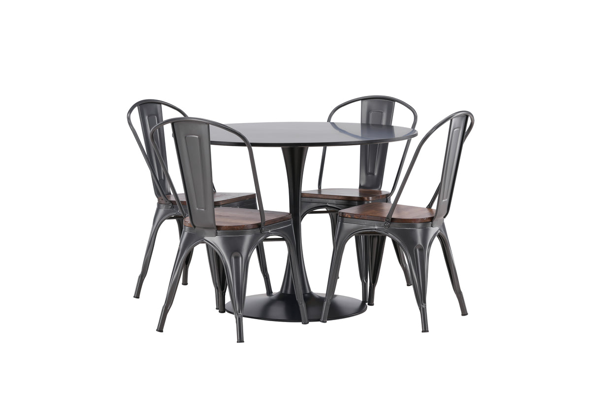Dining Chair 2-pack Walnut + Round Dining Table ø100 Black