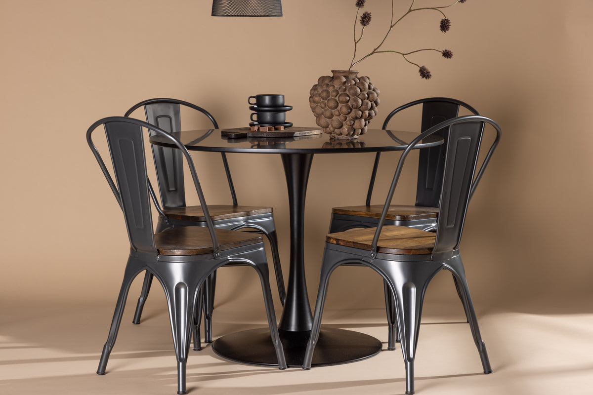 Dining Chair 2-pack Walnut + Round Dining Table ø100 Black