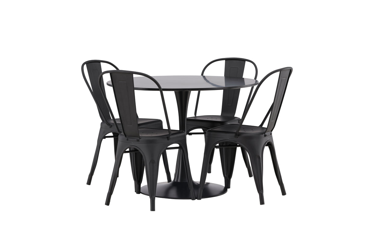 Dining Chair 4-pack Black + Round Dining Table ø100 Black