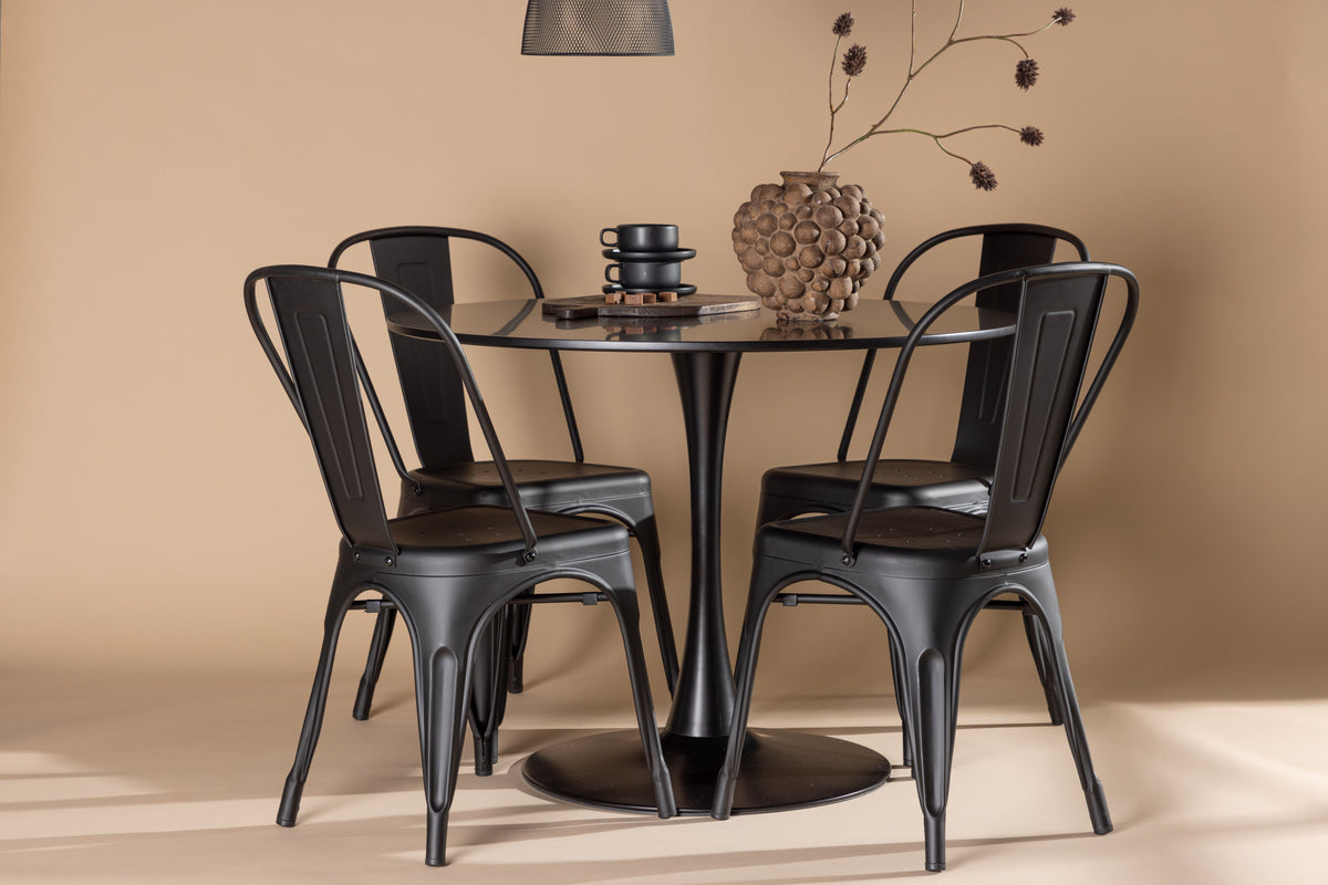 Dining Chair 4-pack Black + Round Dining Table ø100 Black