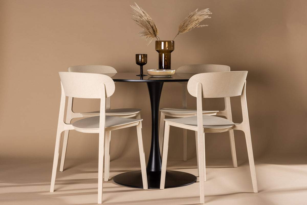 Dining Chair 2-pack Beige + Round Dining Table ø100 Black