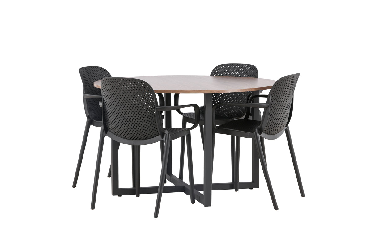 Round Dining Table ø120 Walnut + Dining Chair 2-pack Black