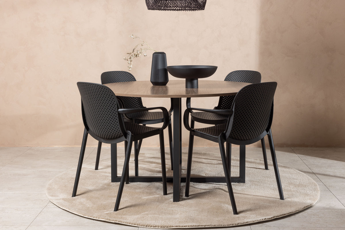 Round Dining Table ø120 Walnut + Dining Chair 2-pack Black