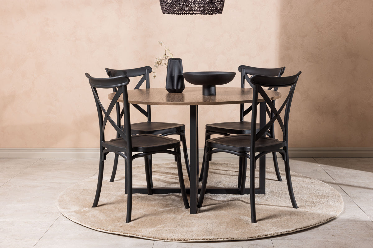 Dining Chair 2-pack Black + Round Dining Table ø120 Walnut