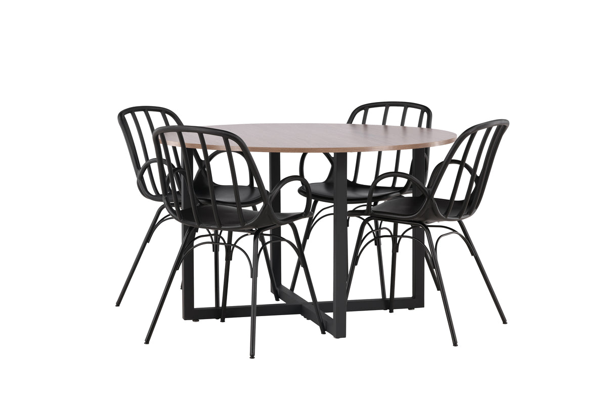 Round Dining Table ø120 Walnut + Dining Chair 2-pack Black