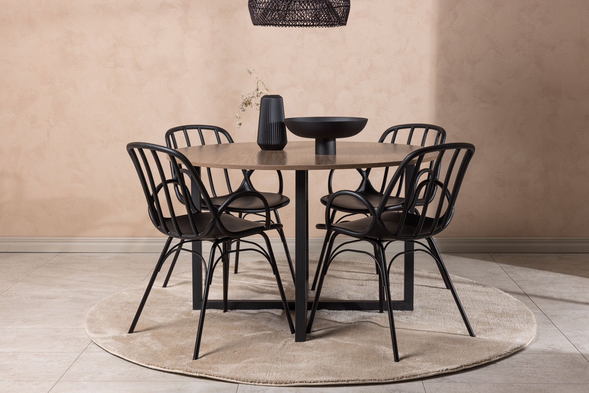 Round Dining Table ø120 Walnut + Dining Chair 2-pack Black