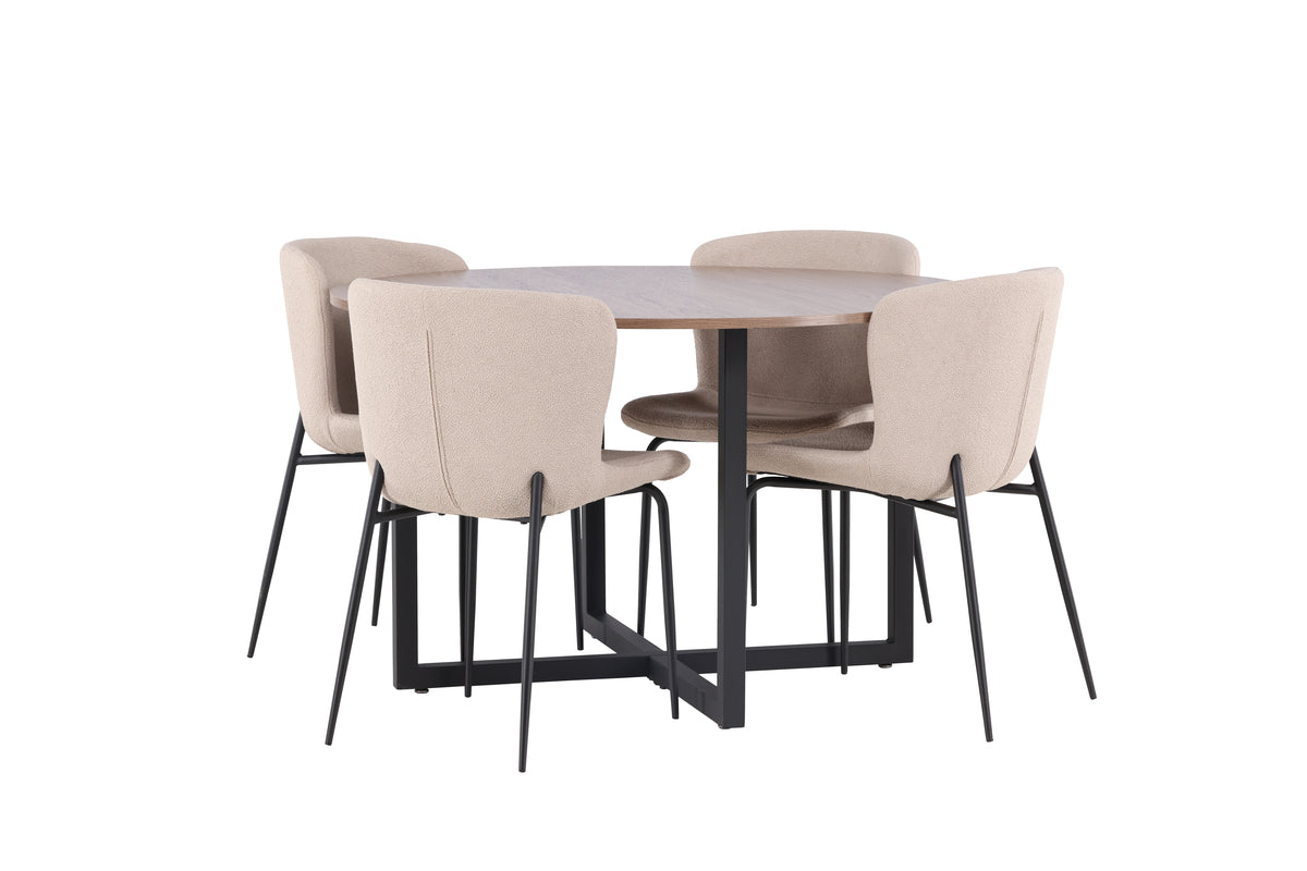 Round Dining Table ø120 Walnut + Dining Chair 2-pack Dark Grey