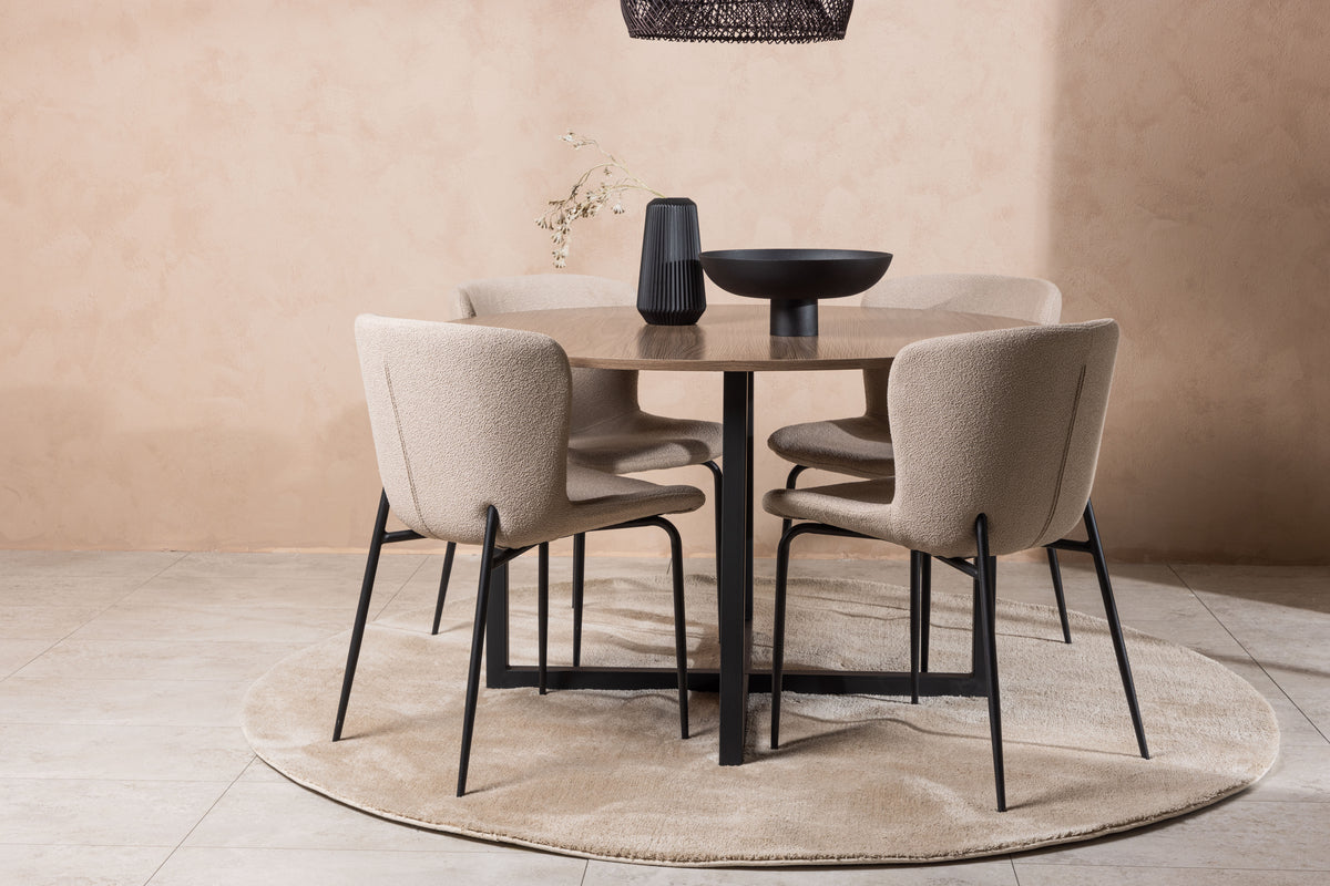 Round Dining Table ø120 Walnut + Dining Chair 2-pack Dark Grey
