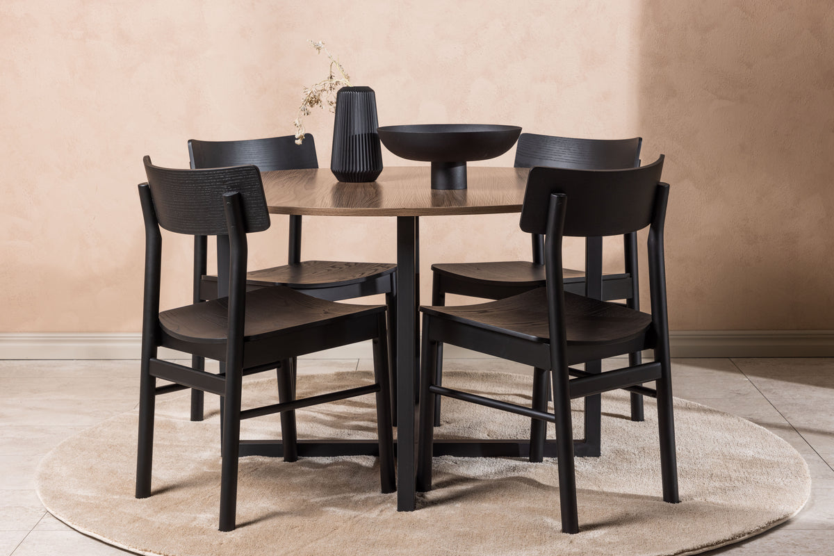 Round Dining Table ø120 Walnut + Dining Chair 2-pack Black