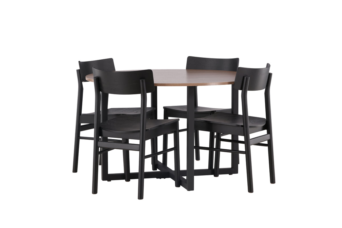 Round Dining Table ø120 Walnut + Dining Chair 2-pack Black