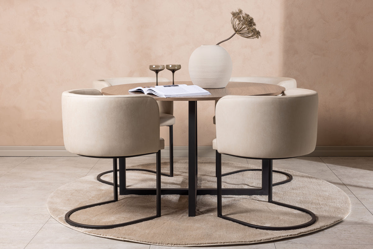 Round Dining Table ø120 Walnut + Dining Chair Beige
