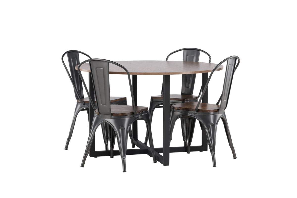 Round Dining Table ø120 Walnut + Dining Chair 2-pack Walnut