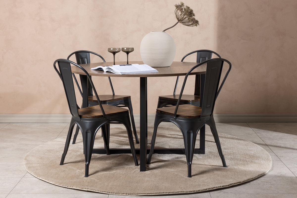Round Dining Table ø120 Walnut + Dining Chair 2-pack Walnut