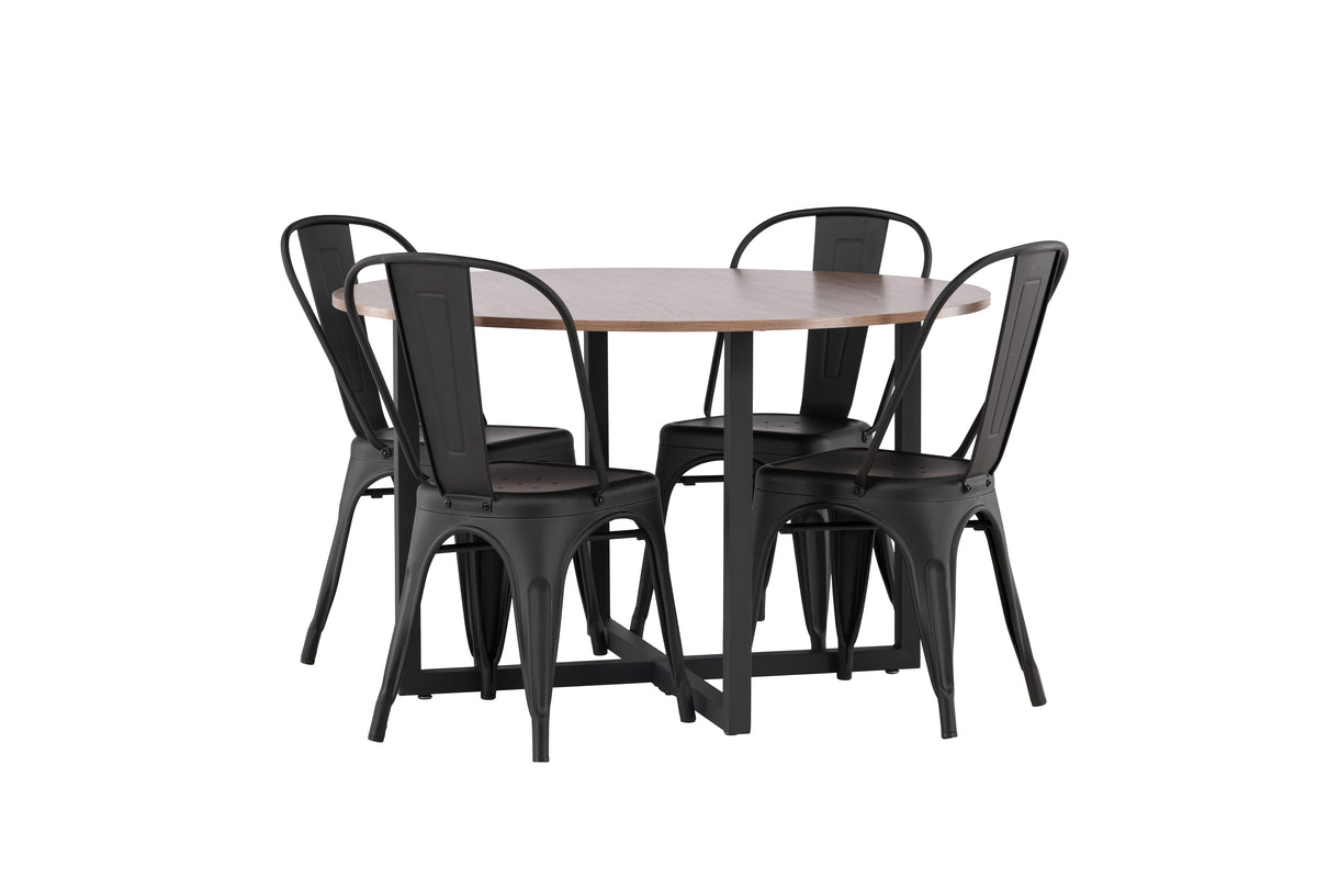 Round Dining Table ø120 Walnut + Dining Chair 4-pack Black