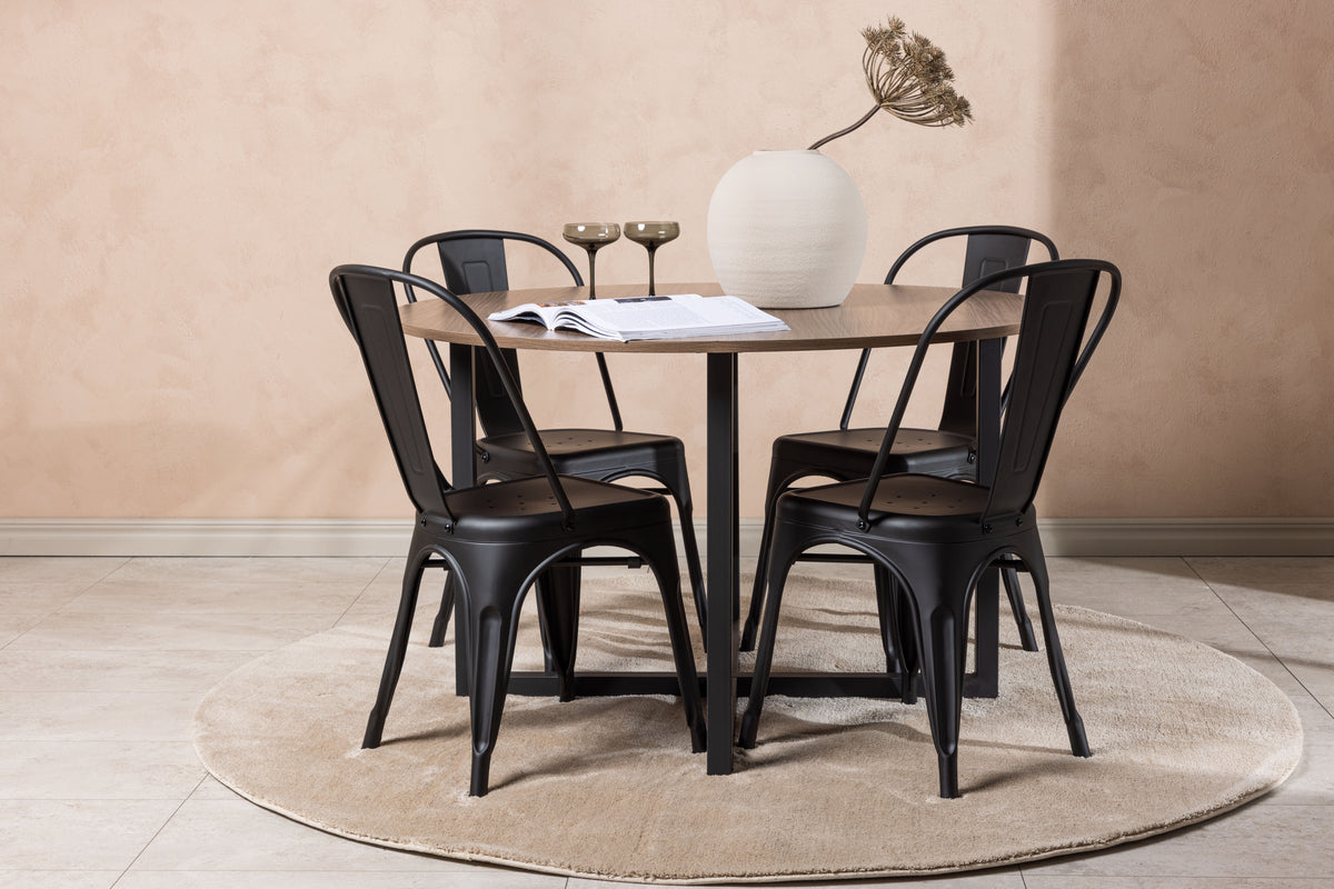 Round Dining Table ø120 Walnut + Dining Chair 4-pack Black