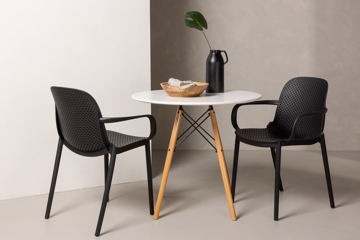 Dining Chair 2-pack Black + Round Dining Table ø60 White