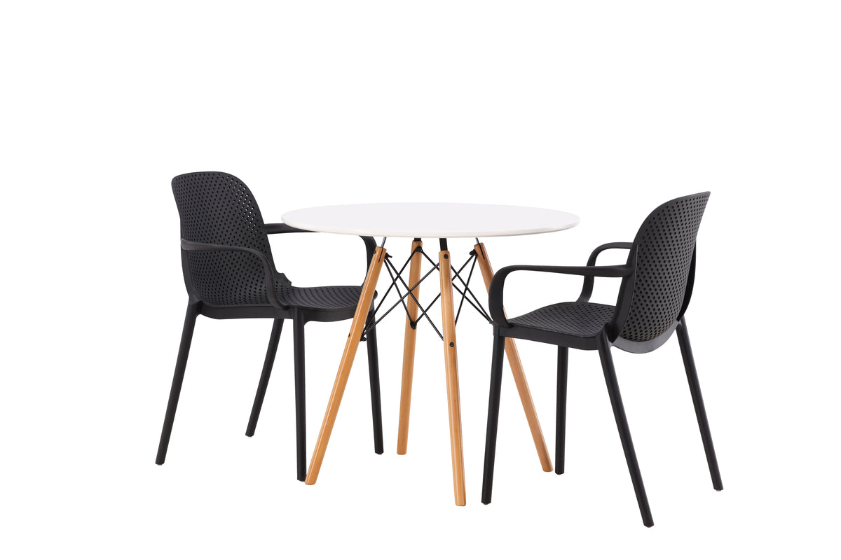 Dining Chair 2-pack Black + Round Dining Table ø60 White