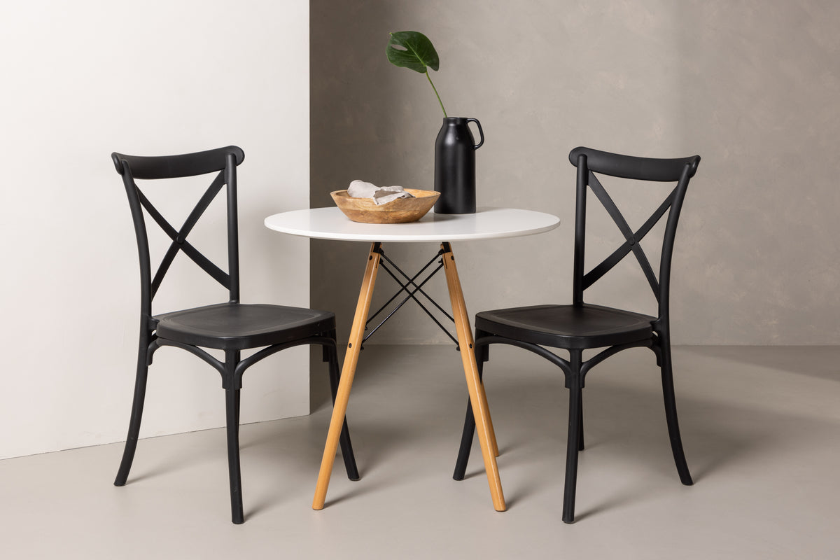 Dining Chair 2-pack Black + Round Dining Table ø60 White