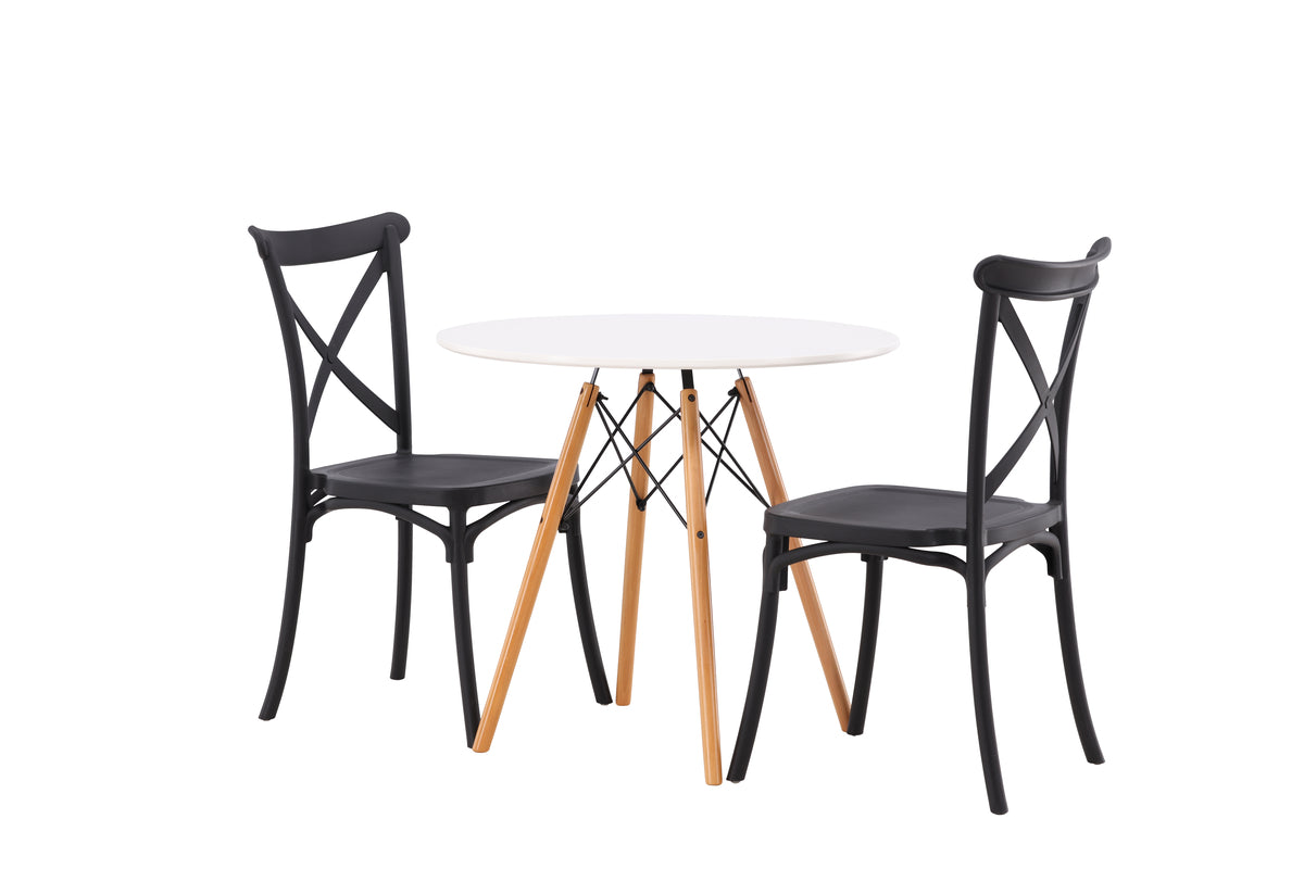 Dining Chair 2-pack Black + Round Dining Table ø60 White