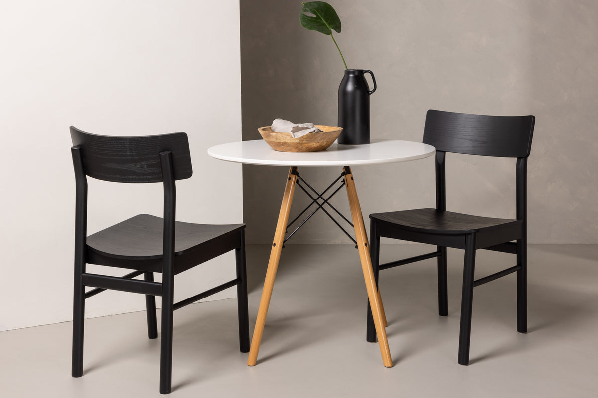 Dining Chair 2-pack Black + Round Dining Table ø60 White