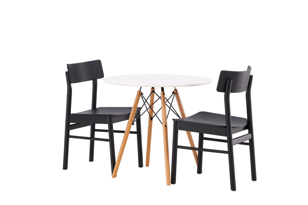 Dining Chair 2-pack Black + Round Dining Table ø60 White