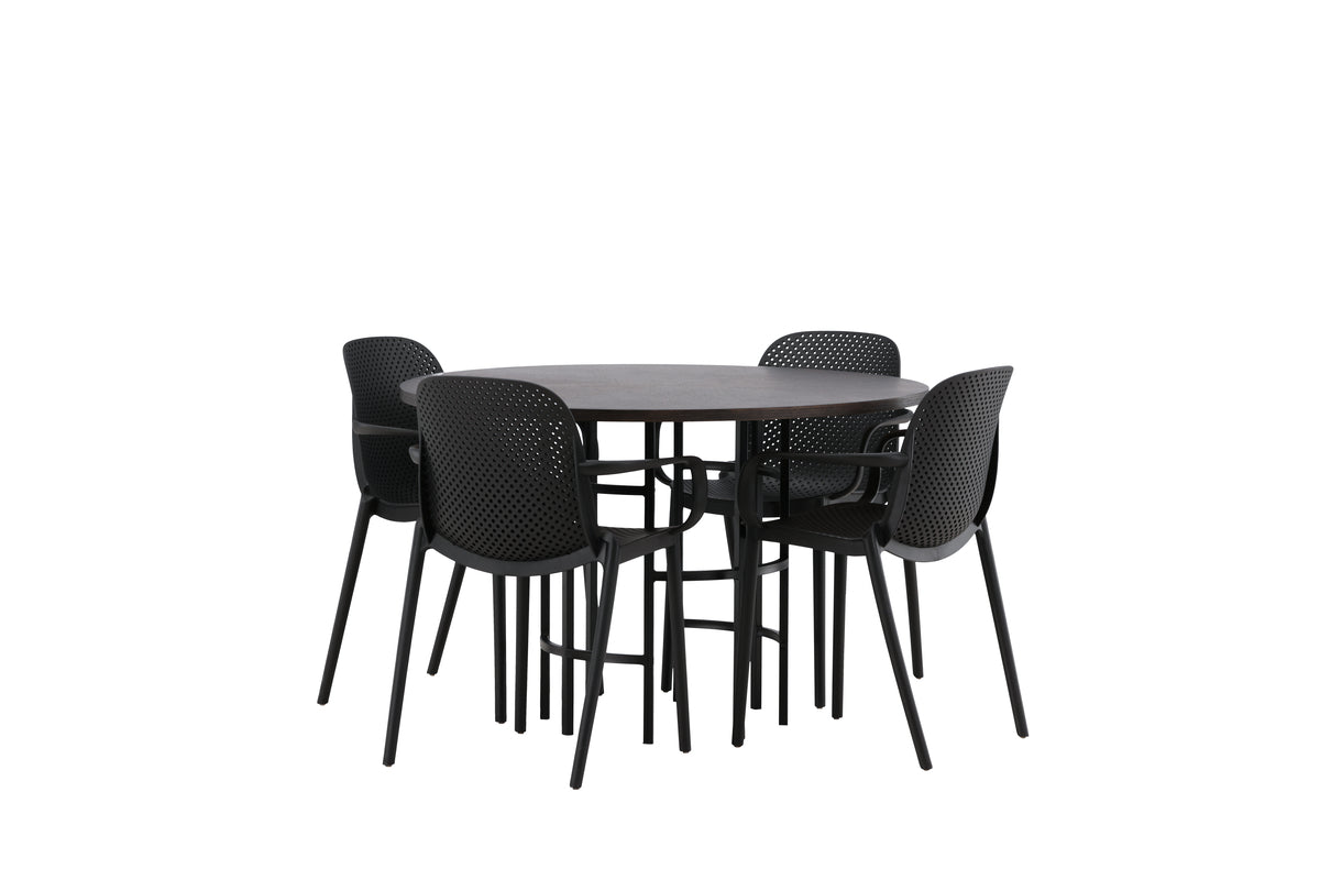 Dining Chair 2-pack Black + Round Dining Table ø115 Mocca