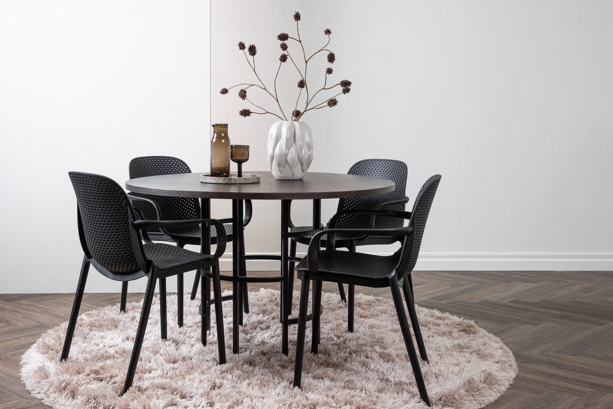 Dining Chair 2-pack Black + Round Dining Table ø115 Mocca