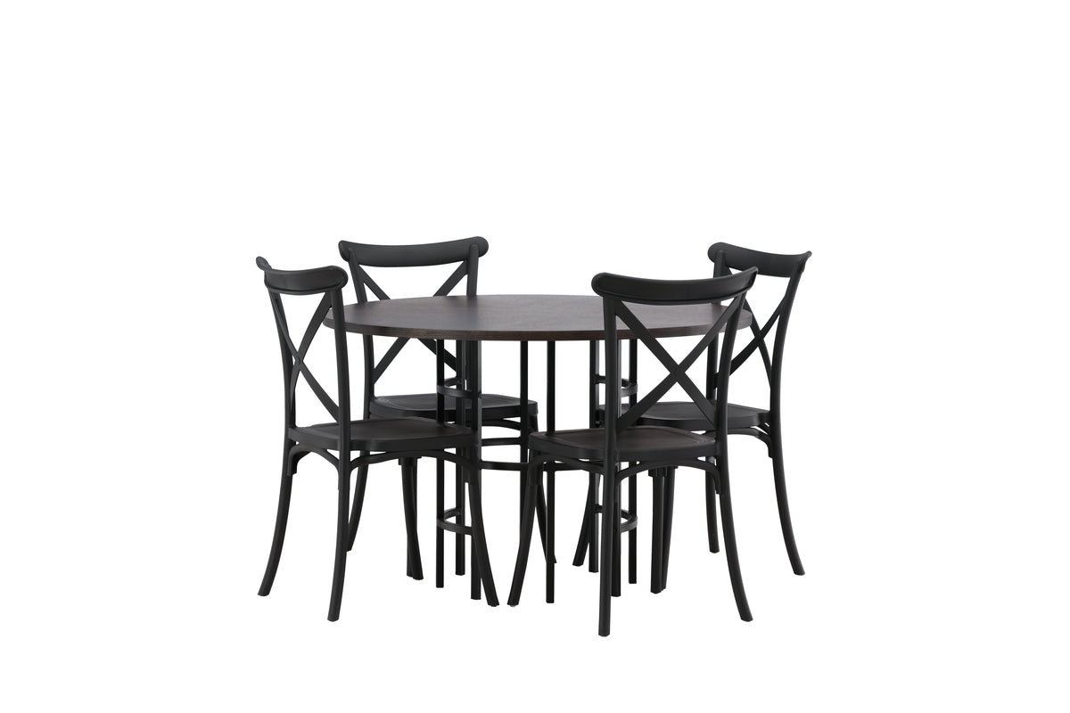 Dining Chair 2-pack Black + Round Dining Table ø115 Mocca