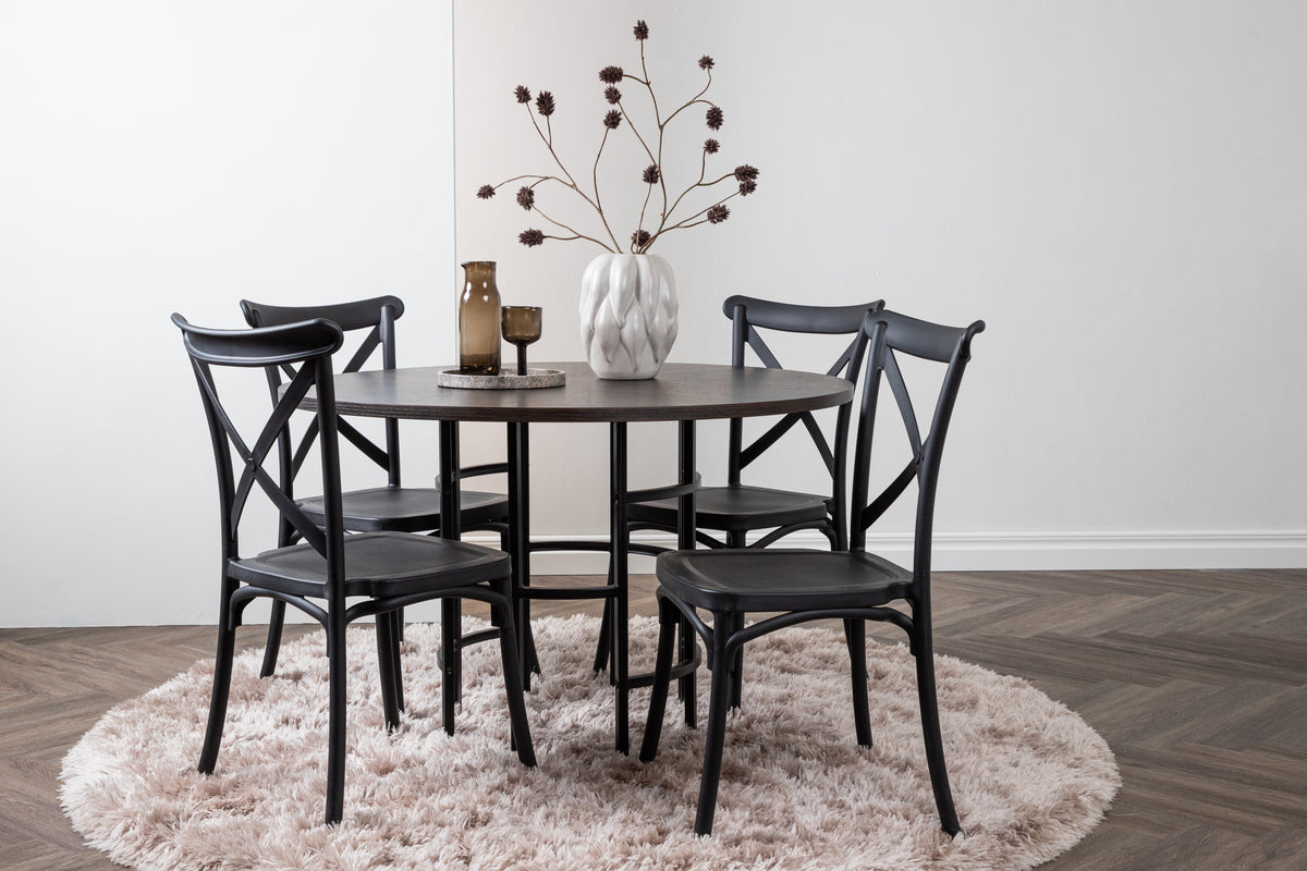 Dining Chair 2-pack Black + Round Dining Table ø115 Mocca