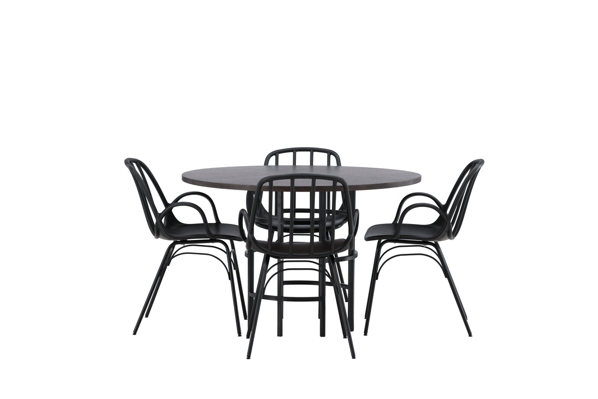 Dining Chair 2-pack Black + Round Dining Table ø115 Mocca