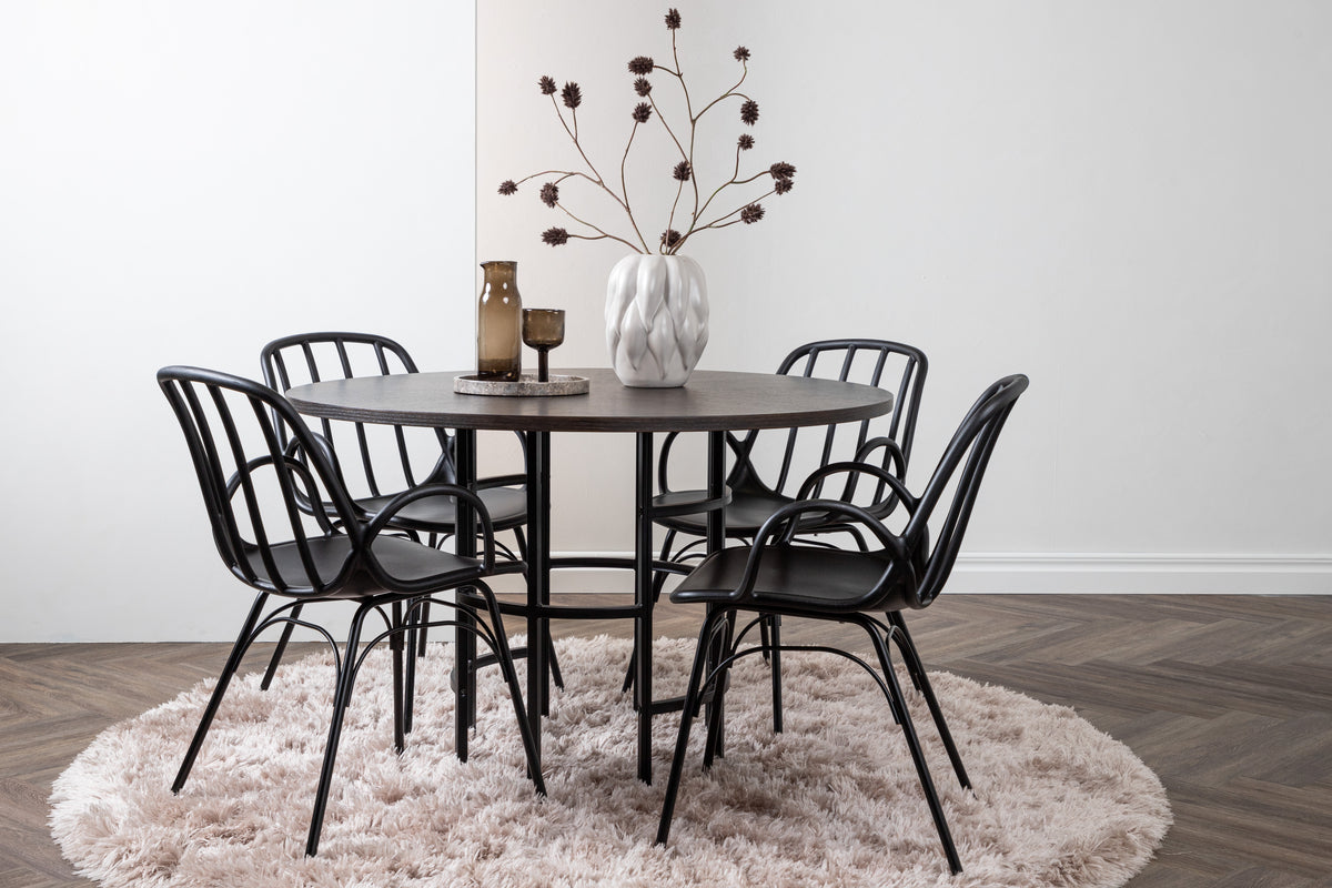 Dining Chair 2-pack Black + Round Dining Table ø115 Mocca