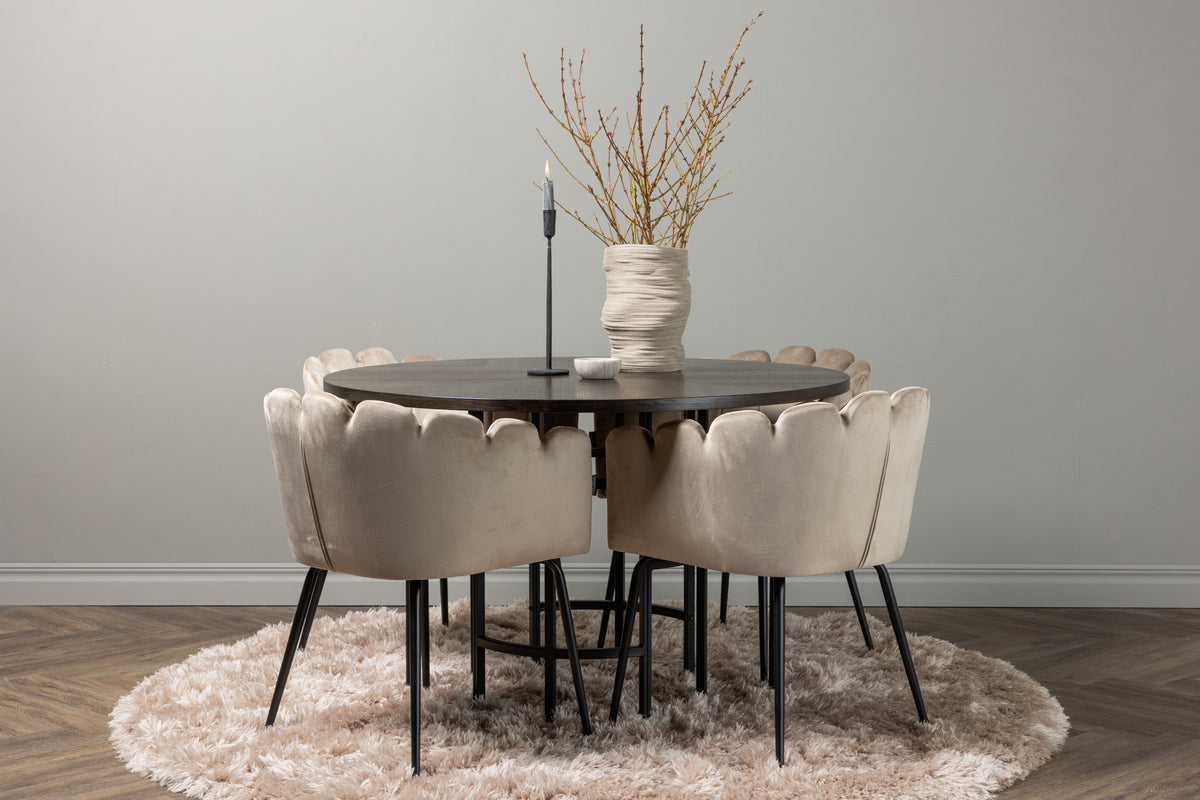 Dining Chair Beige + Round Dining Table ø115 Mocca