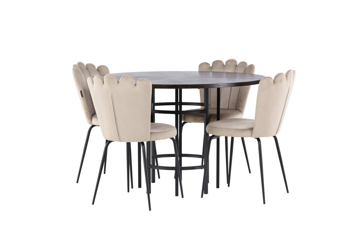 Dining Chair 2-pack Beige + Round Dining Table ø115 Mocca