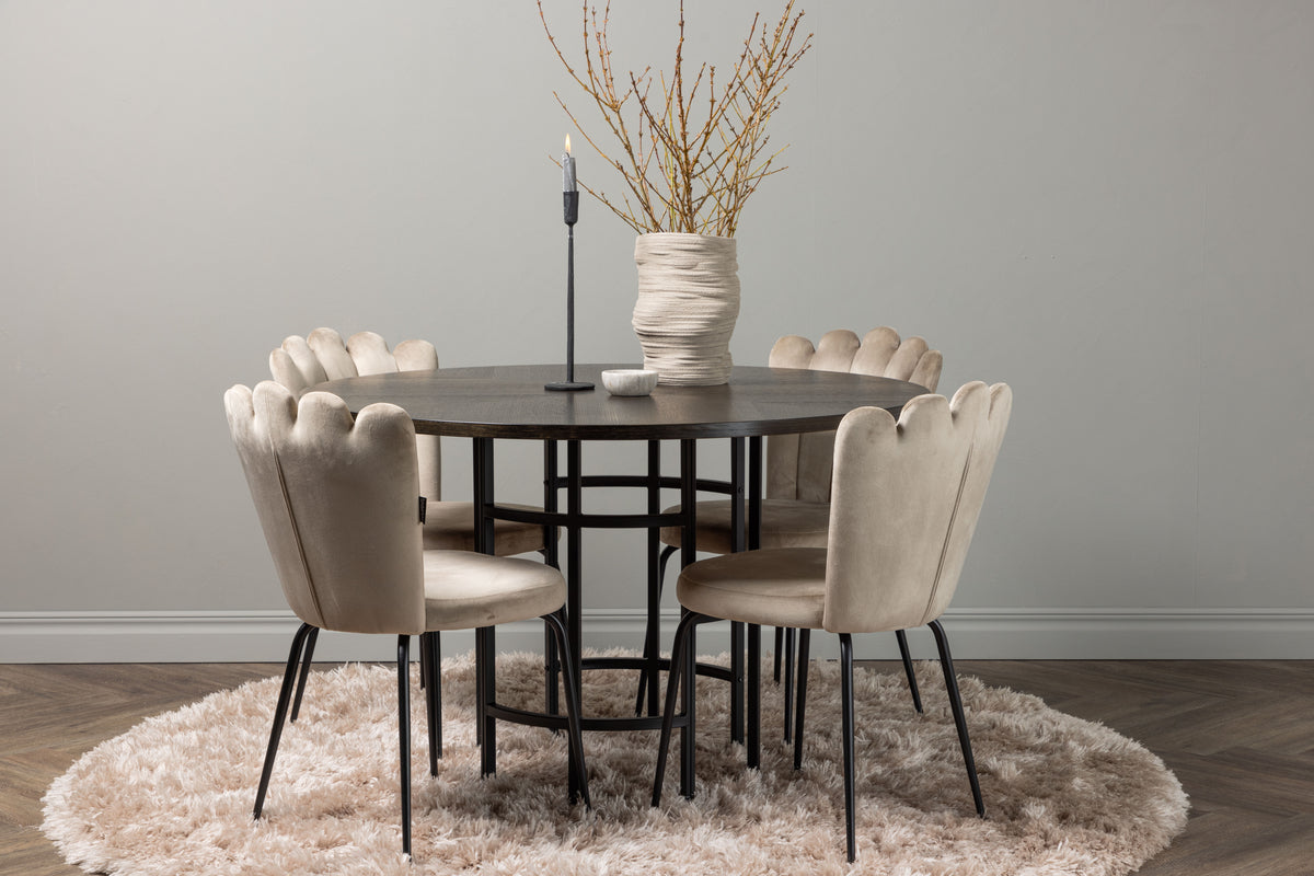 Dining Chair 2-pack Beige + Round Dining Table ø115 Mocca