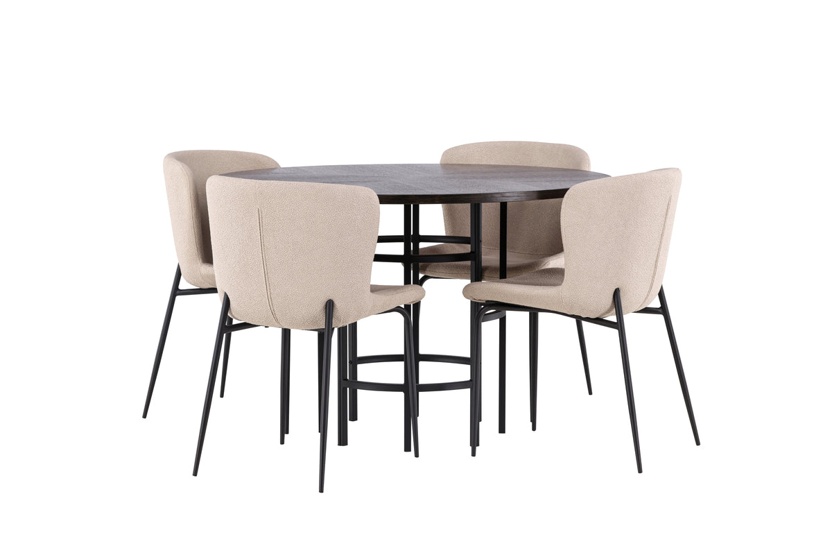 Dining Chair 2-pack Beige + Round Dining Table ø115 Mocca