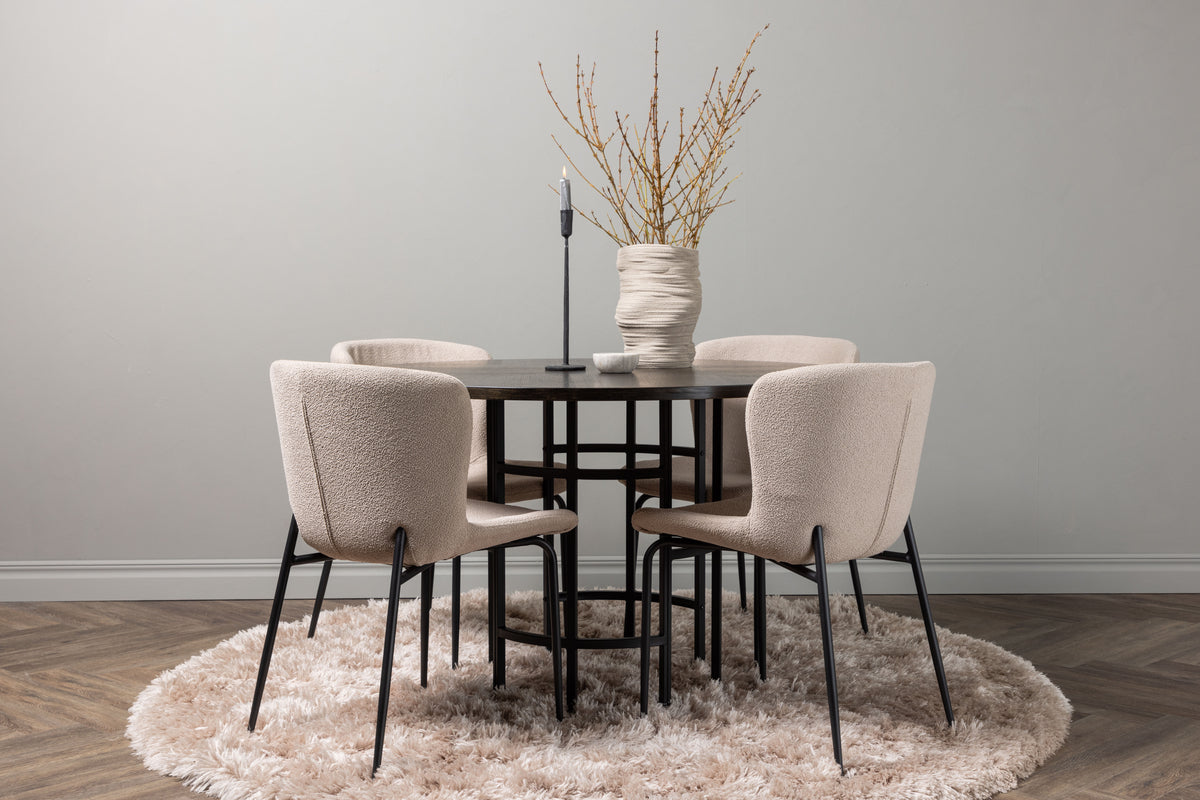 Dining Chair 2-pack Beige + Round Dining Table ø115 Mocca