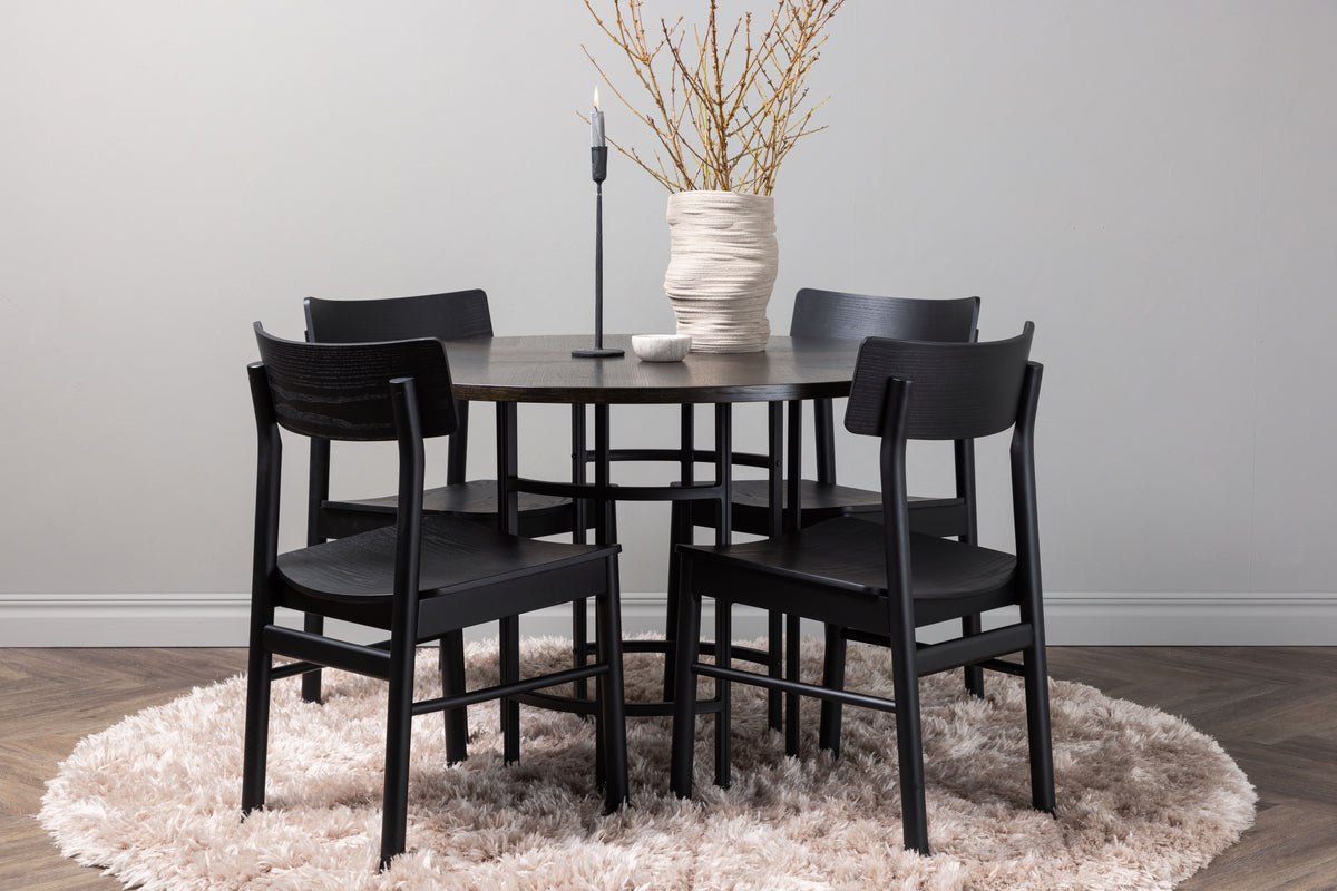Dining Chair 2-pack Black + Round Dining Table ø115 Mocca