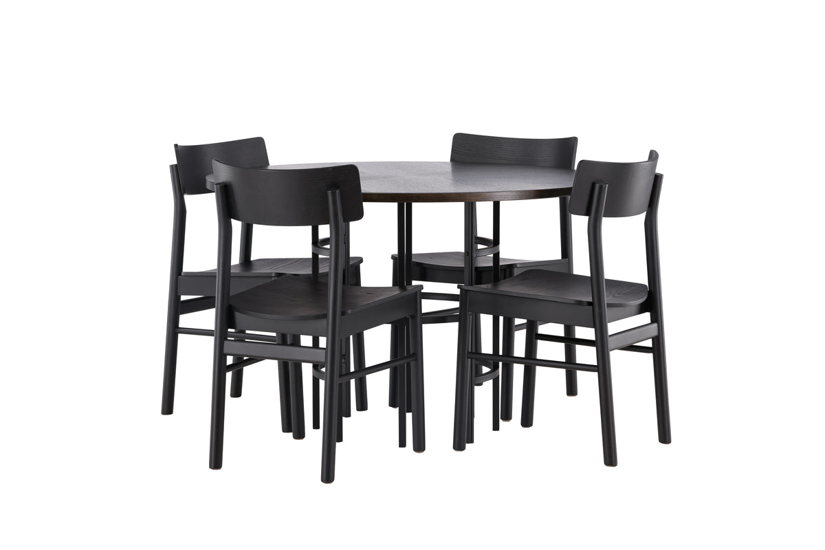 Dining Chair 2-pack Black + Round Dining Table ø115 Mocca