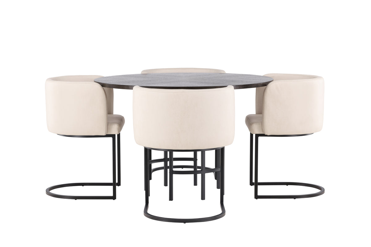 Round Dining Table ø115 Mocca + Dining Chair Beige