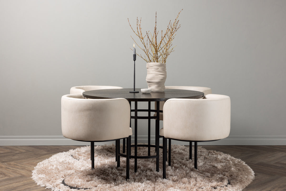 Round Dining Table ø115 Mocca + Dining Chair Beige