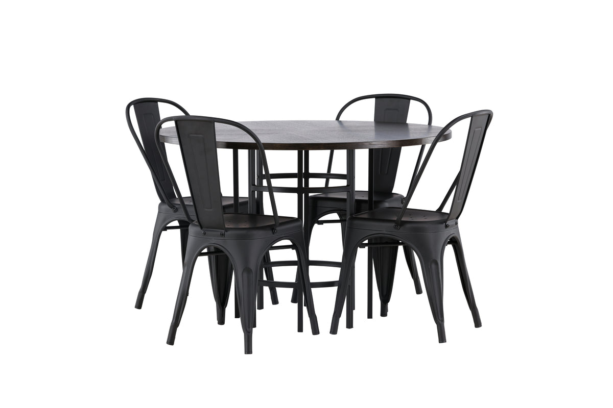 Dining Chair 4-pack Black + Round Dining Table ø115 Mocca
