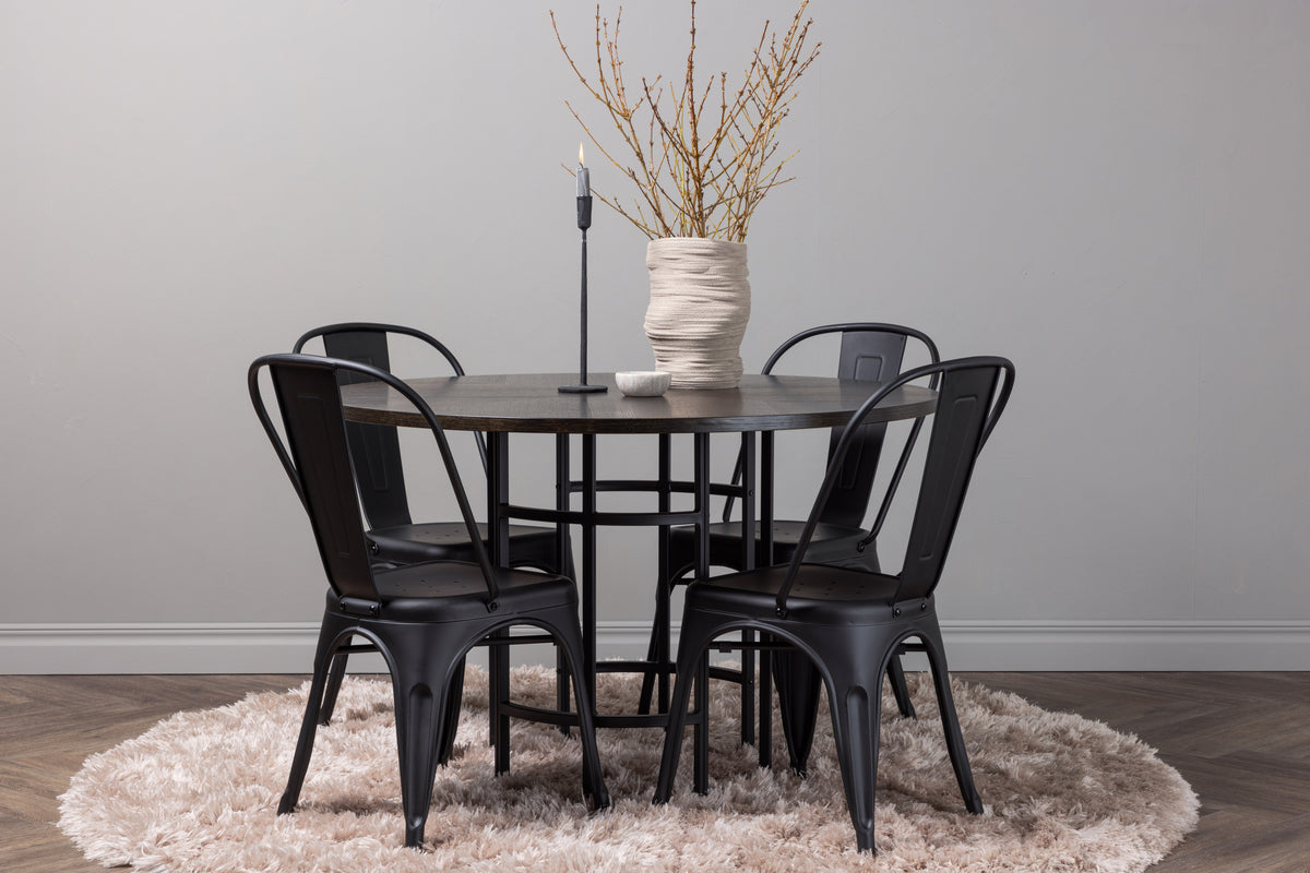Dining Chair 4-pack Black + Round Dining Table ø115 Mocca