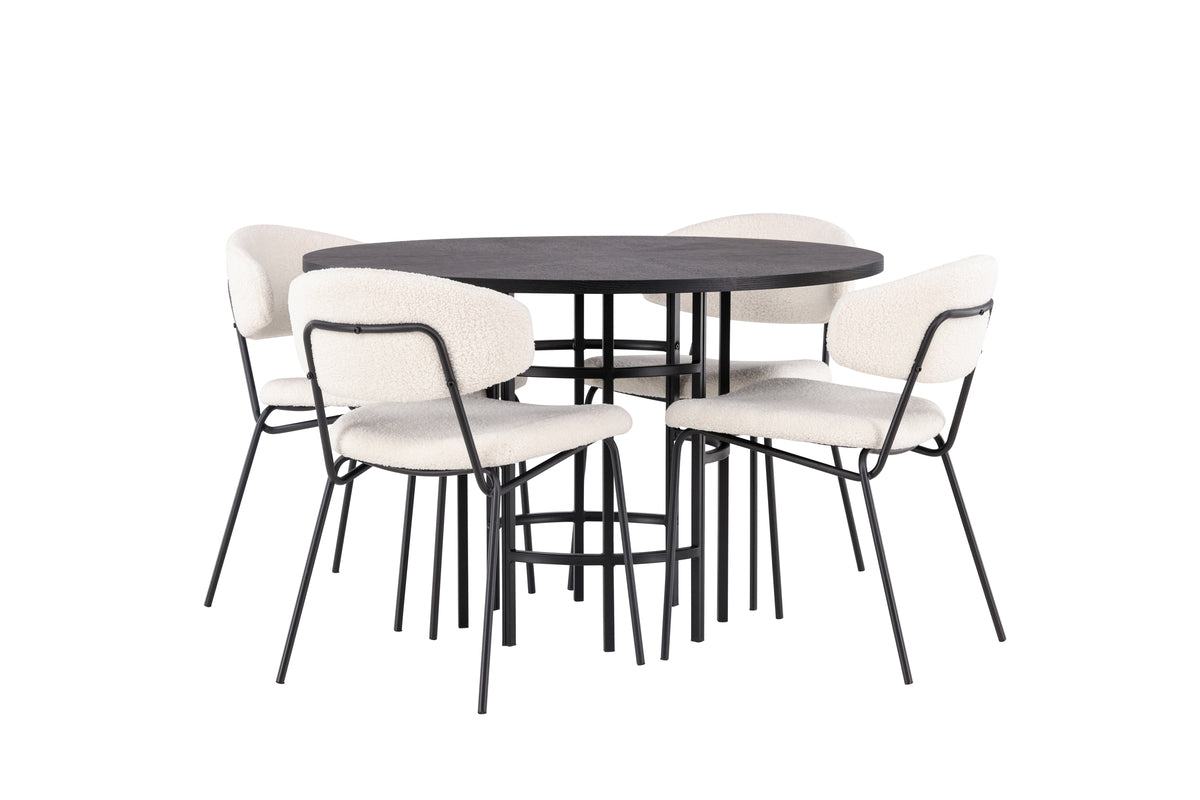 Dining Chair 2-pack White + Round Dining Table ø115 Black